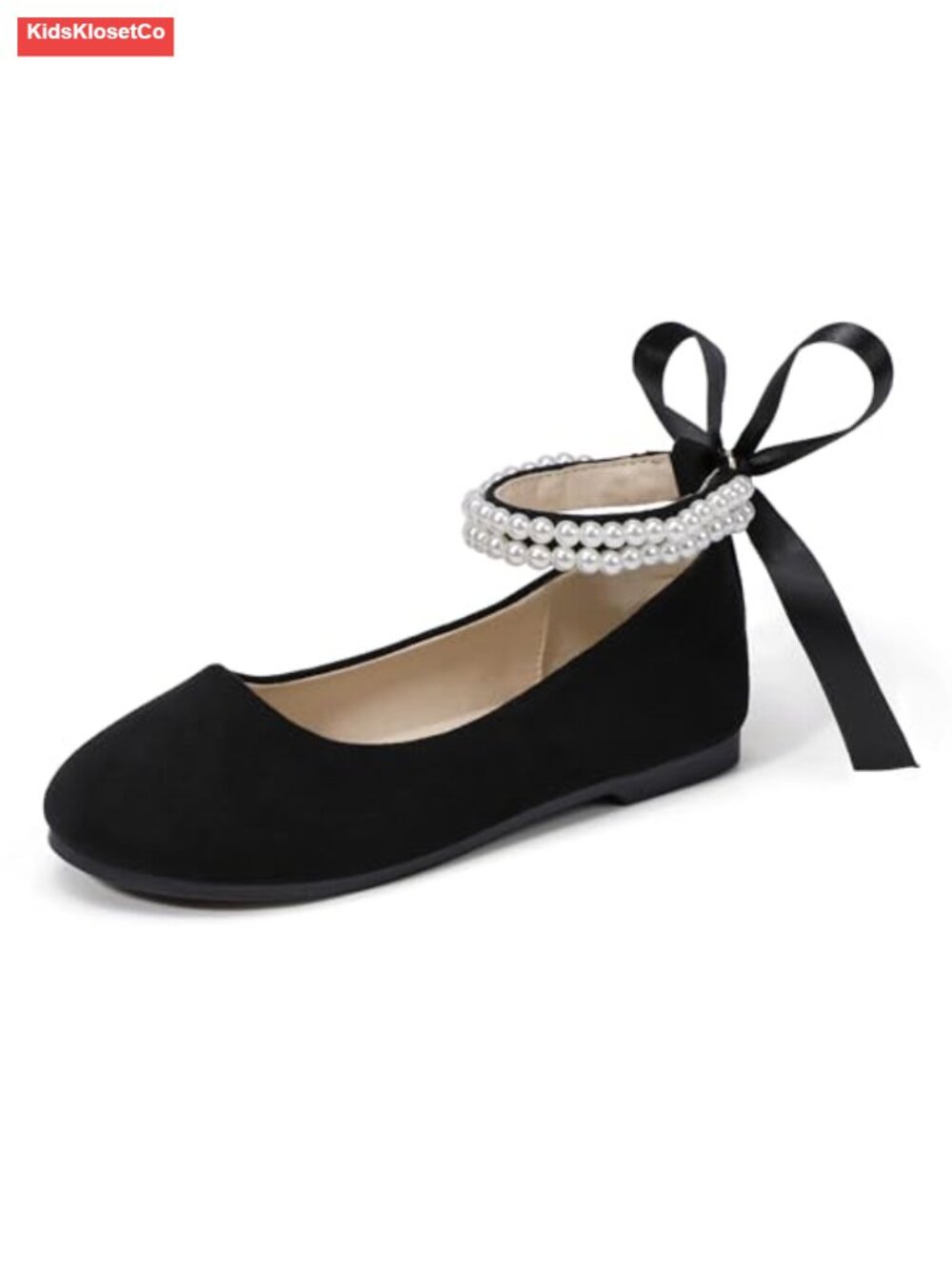 Toddler Girls Mary Jane Ballet Flats with Pearls and Bows Dress Shoes